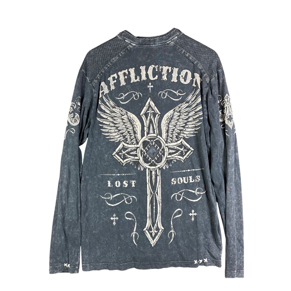 Affliction Long Sleeve Button Shirt Vintage Y2K Goth Grunge Cross Emo Mens Large